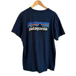 Patagonia Shirt Mens Large Navy P-6 Logo Graphic Organic Cotton Regular Fit